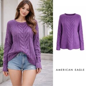 American Eagle Cable Knit Purple Sweater